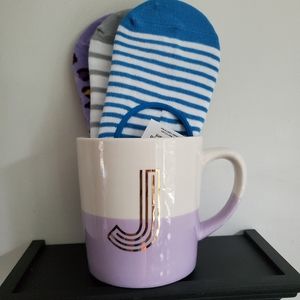 J monogrammed mug with socks